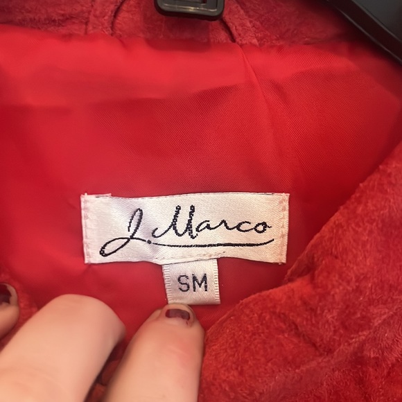 J. Marco Suede Leather Square Twist Clasp Red Jacket - Picture 3 of 9